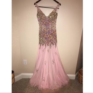 Long Sherri Hill light pink with gems dress